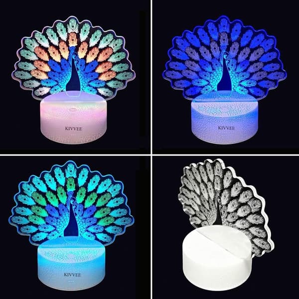 Påfugl 3D Illusion Lampe Natlys Visuel Bordlampe Dynami