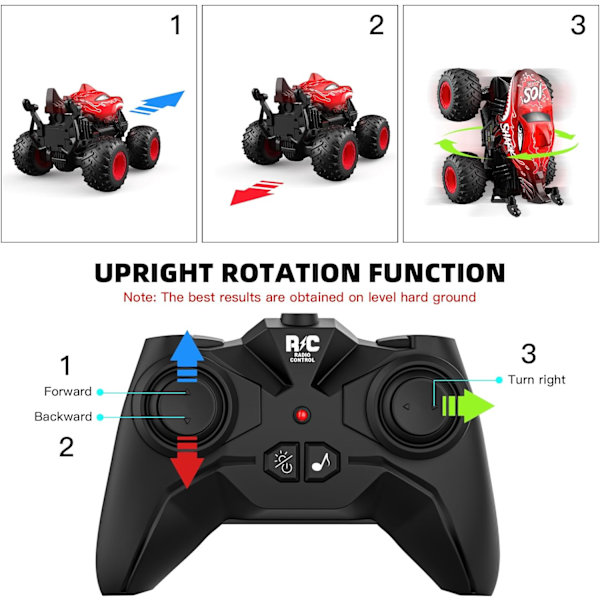 Kauko-ohjattava auto, 2,4 GHz:n kauko-ohjattava monster truck, RC-autot 2 akkua 60 minuuttia+, RC-temppuauton lelut valolla ja äänellä, sisä- ja ulkokäyttöön lapsille ja aikuisille Blue