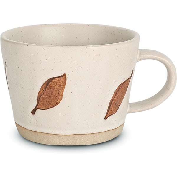 Bladkrus, 330 ml Keramisk Kaffekop til Te Latte Cappuccino, Sød Unik Stentøjs Tekop med Håndtag Brown Leaf