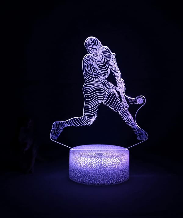 3D Illusjonslampe LED 16 Farger Endring med Fjernkontroll.Basebal