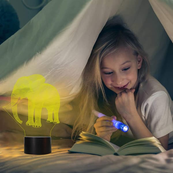 Elefant 3D Lampe Legetøj Natlys, Bagvhandbagro 7 Farve Chan