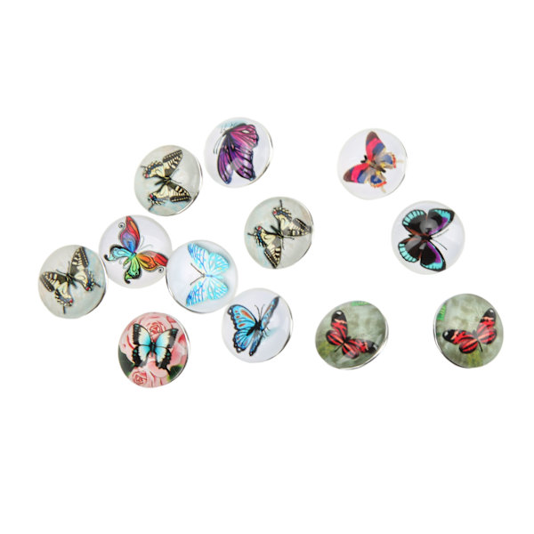 12 stk knapper DIY smykker håndlaget sommerfuglmønster glassmaling knapp snaps dekorasjon