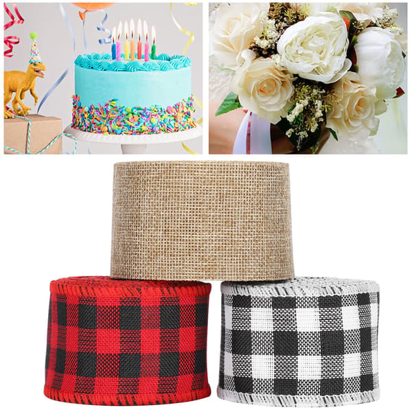 3 ruller julehåndværksbånd sort rød sort hvid burlap DIY bue materialer gaveindpakning (5 cm)