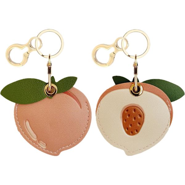 Læder nøgleringholder etui kompatibel med Apple AirTag, sød beskyttende Air Tag cover med nøglering, anti-scratch finder GPS tracker etui til Peach b