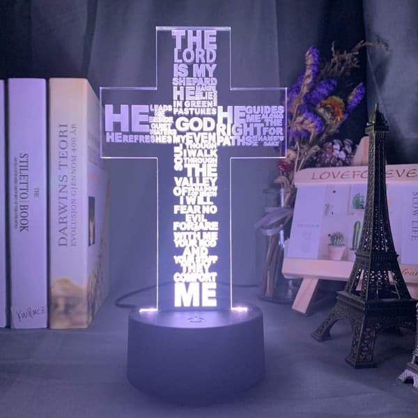 3D Illusion Natlampe Skrivebordslampe Den Hellige Bibel Salme Digt