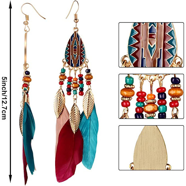 Kvinnors Faux Feather Örhängen Bohemian Fringe Tassel