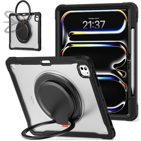 iPad Pro 11 tommer Deksel 2024 M4 Chip Lett Dobbeltlags Beskyttende Nettbrettdeksel, Slitesterke Sh0ck-Absorberende Hjørner med 360° Rotasjon Black iPad pro11 2024