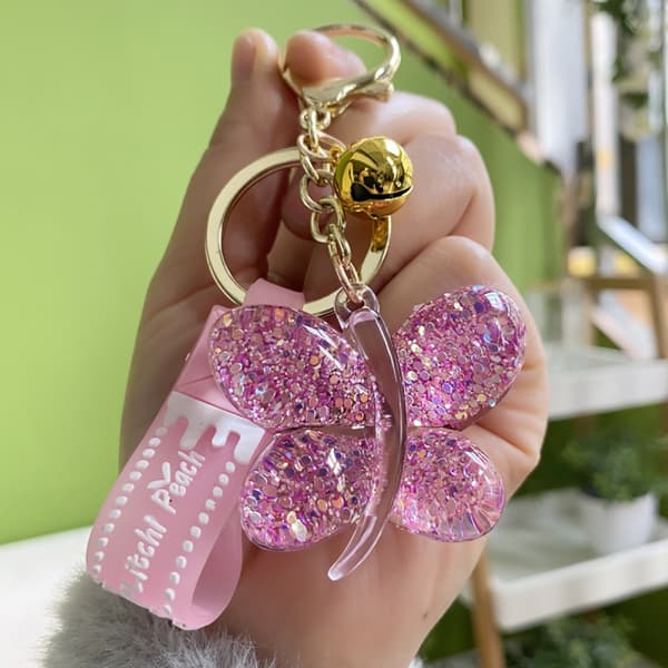 Søde dyre nøgleringe til kvinder Bling Butterfly nøglering til Pink