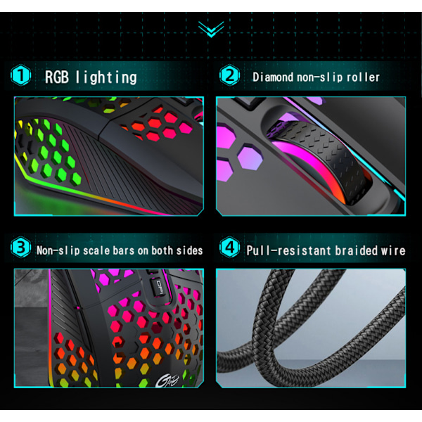 X801 håltrådsspelmus RGB lysande datorsport USB