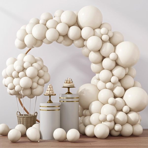 129 st elfenbensvita ballonger i olika storlekar 18 12 10 5 tum latexballonggirlangbåge för festdekoration födelsedagskön avslöjande bröllopsårsdag Ivory White
