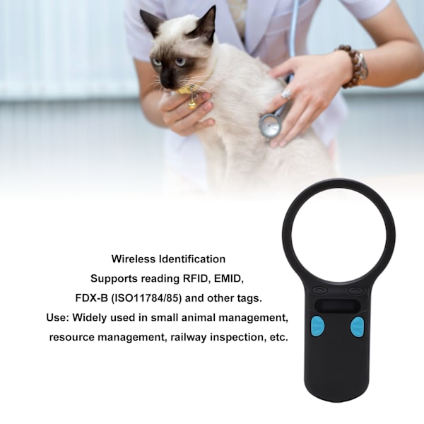 Dyrescanner til mikrochip med forstørrelsesglas LED-lys RFID-chiplæser til hund, kat og gris