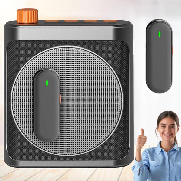 Bluetooth stemmeforstærker med trådløs mikrofon, bærbart PA-system til undervisning og møder, inkluderer 2 magnetiske reversmikrofoner, Black