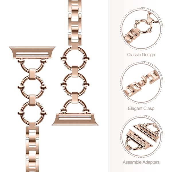 Smal Armband Kompatibelt med Apple Watch 38mm 40mm 41mm 42mm 44mm 45mm 49mm, Justerbart Ersättningsarmband för Kvinnor, Smycken Metallarmband Rose Gold 38/40/41/42mm