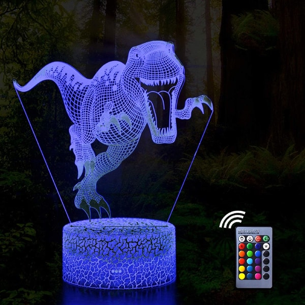 3D Dinosaur Night Light Lamp Leksaker, 16 färger Auto Changing T