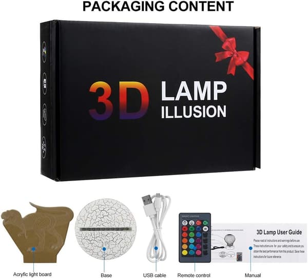 3D Dinosaur Optisk Illusion Natlampe 16 LED Farve Changi