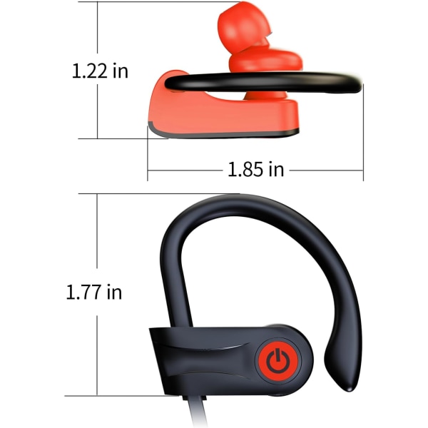 Bluetooth-kuulokkeet, langattomat juoksukorvanapit 16 tunnin toistoajalla, HD Deep Bass Stereo IPX7 vedenpitävät kuulokkeet Selkeät puhelut Äänen eristys Spor Red