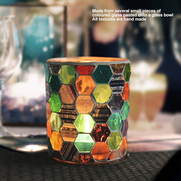 Glasljusstake Modern Europeisk Färgglad Hexagonal Mosaik Ljusstake Hem Ljusstake Middag Dekoration