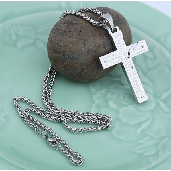 Herre Rustfrit Stål Jesus Kristus Krucifiks Kors Herrens Bøn Vedhæng Halskæde Silver