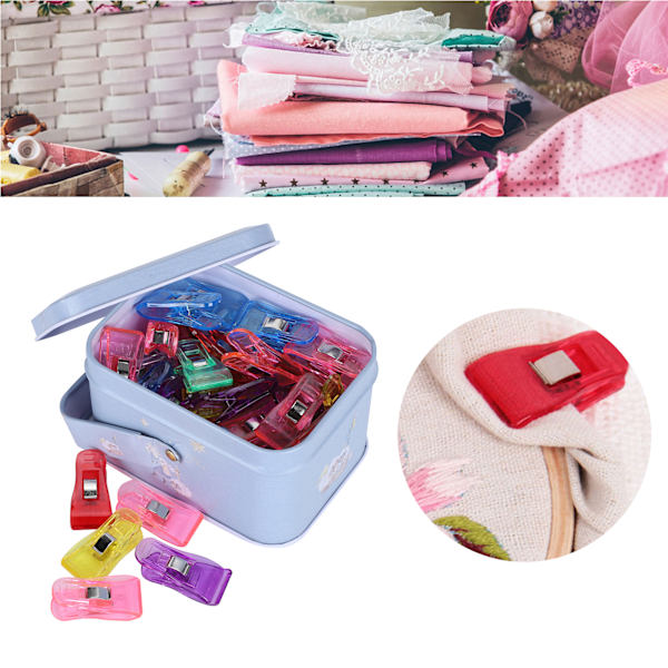 50 stk. Quilteclips i plast, små, farverige patchwork-clips til søm