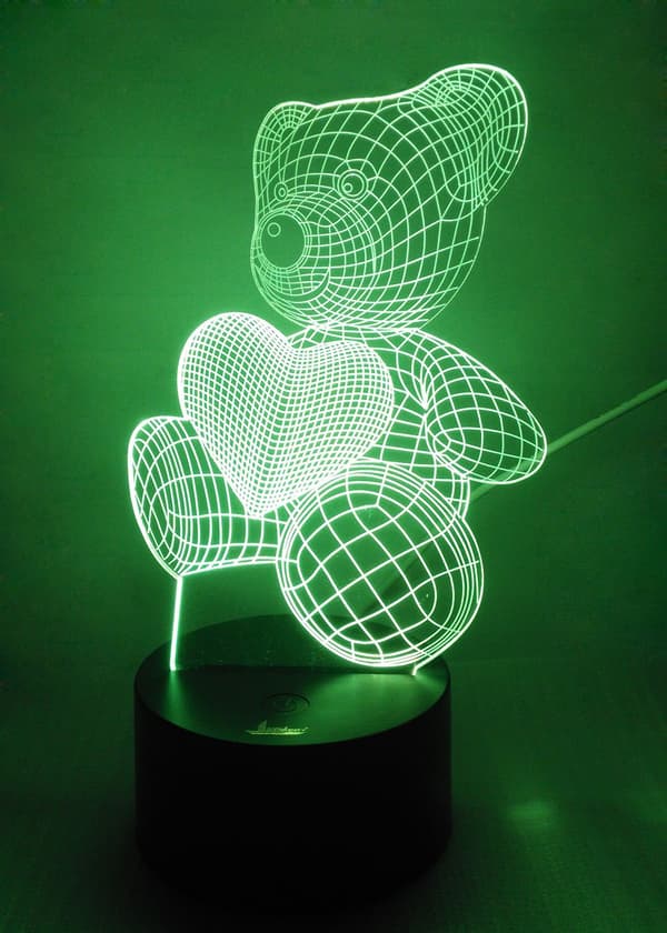 Teddy Bear 3D Natlys LED Illusion Lampe Sengelampe Bordlampe