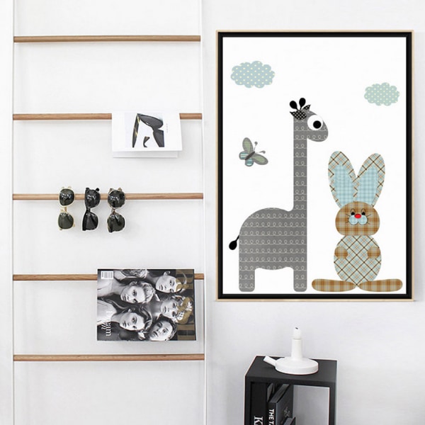 Grid Cartoon Animals Wall Art Canvas Print Poster, Simple Cute Simple Strokes Art