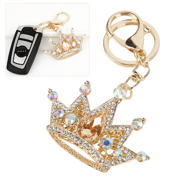 Rhinestone Keychain Crown Shape Shiny Exquisite Design Keychain for Car Pendant Bag OrnamentChampagne