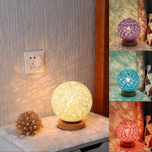 Cozhyess Bordlampe i tre, LED nattlampe med håndstrikk