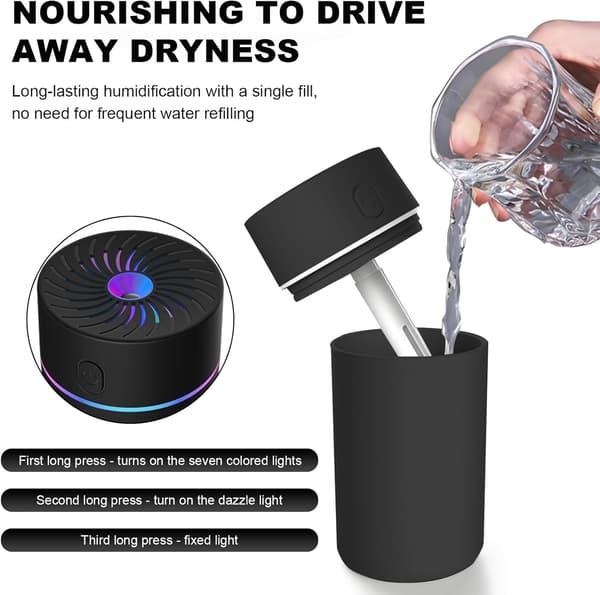 USB-driven billuftfuktare och doftspridare – Bärbar eterisk olja aromaterapi för fordon Black