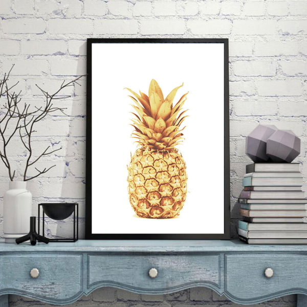 Gyllene ananas och textväggkonst Canvas Print affisch, Simple Fashion Art Drawi