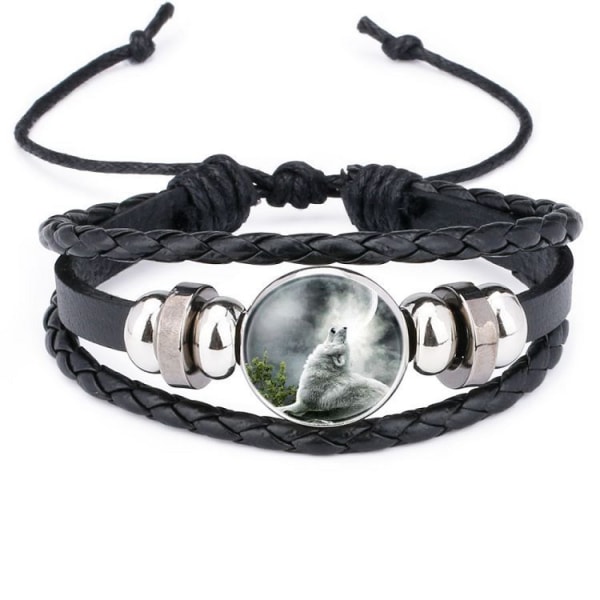 Justerbart varg flätat läderarmband - Sött armband H