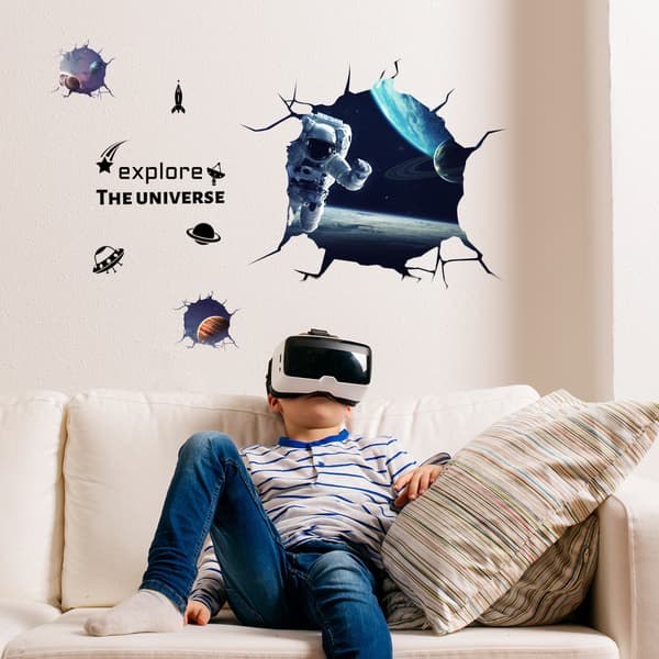3D Astronaut Väggdekaler, Avtagbara Universum Fönster Väggdekaler för Barn Sovrum Vardagsrum Dekor