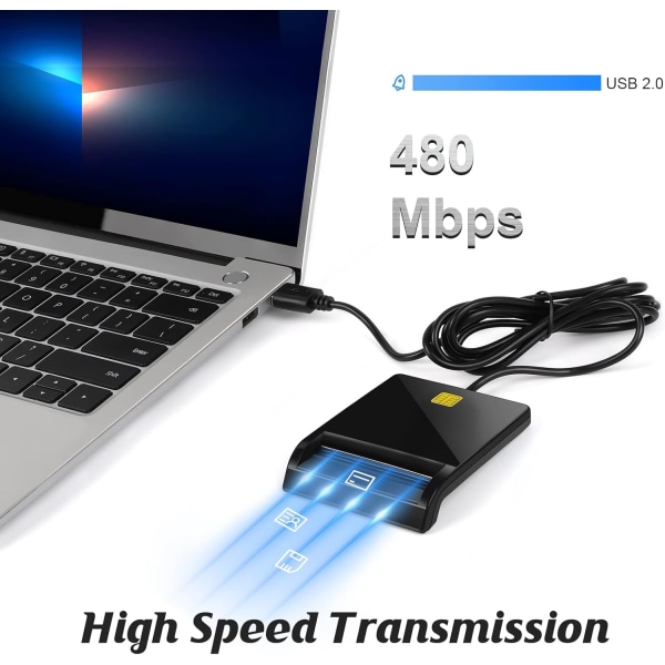 CAC-kortlæser til militæret, CAC-læser, smartkortlæser DOD militær USB Common Access CAC, kompatibel med Windows, Mac OS og Linux, Plug N Play, C
