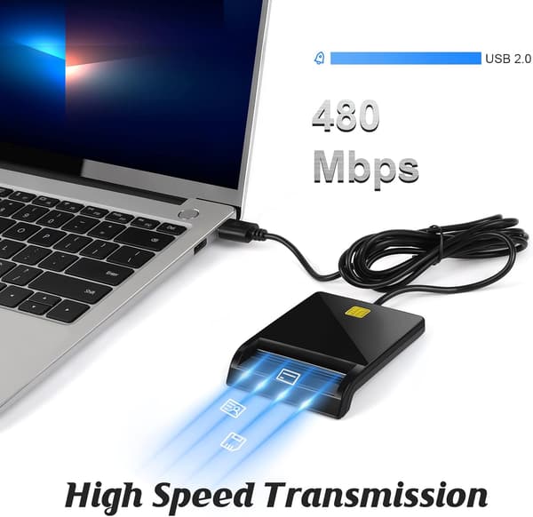 CAC-kortleser militær, CAC-leser, smartkortleser DOD militær USB Common Access CAC, kompatibel med Windows, Mac OS og Linux, Plug N Play, C