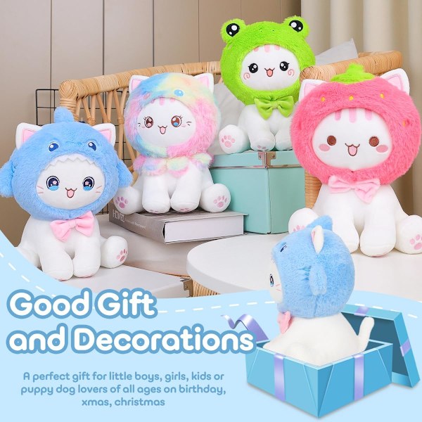 Söt Hajkatt Plyschleksak 10\" Kawaii Kattunge Fylld Djur, Katthaj Plushie Kudde Present till Barn Shark Cat