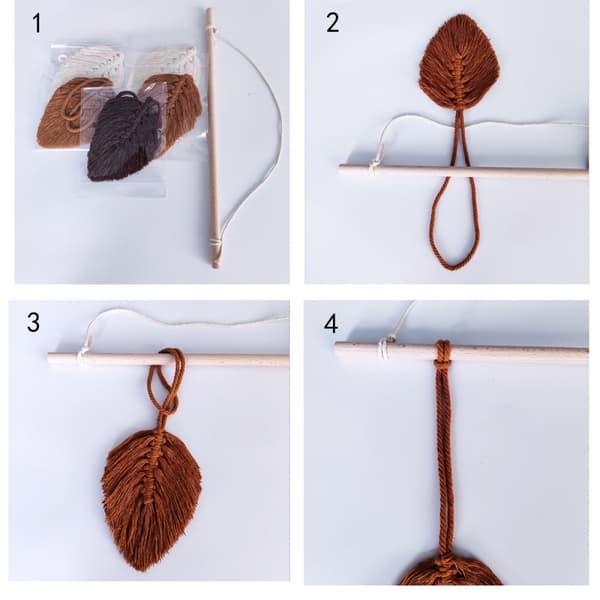 Macrame vægophæng - Fjer vægdekoration - Boho vævet blad