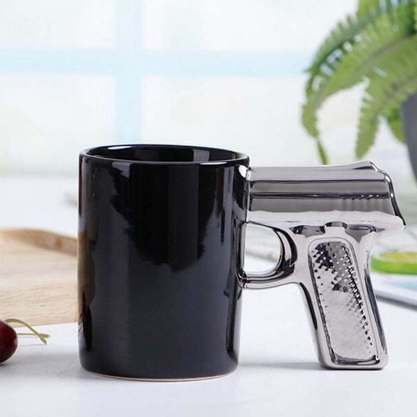 HLJgift Nyhed Keramiske Kaffekrus Pistol Krus Pistol Kop til fantastisk gave Sort&Sølv