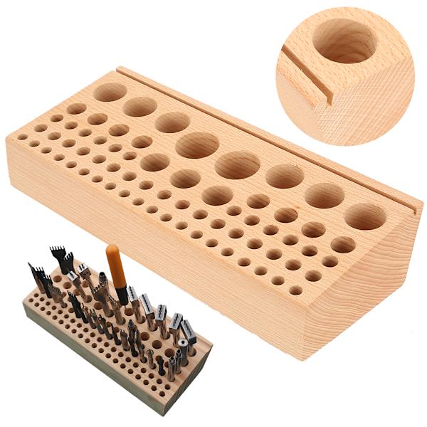 68-reikäinen nahkatyökaluteline pyökistä valmistettu porausvälineiden säilytysteline DIY-tulostushylly
