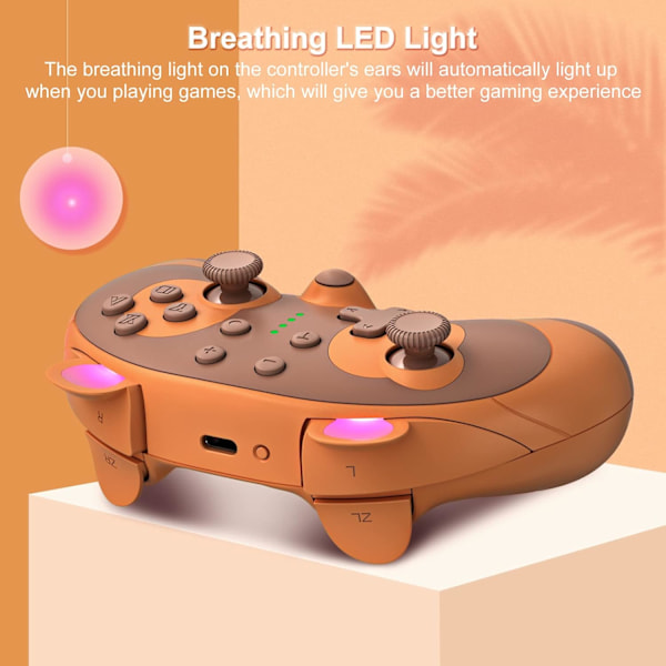Switch-ohjain - Söpö pesukarhu-eläin langaton Switch-ohjain Switch Lite/OLED/PC:lle, Switch Pro -ohjain Kaukosäädin Peliohjain Joystick Turbo/