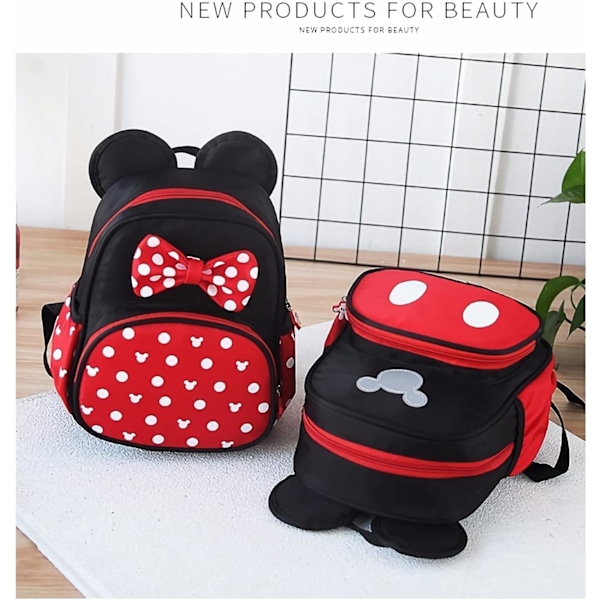 Söta Mini Ryggsäckar Vattentäta Små Barnryggsäckar för Flickor Bakcpack Resväska, Röd Cartoon Väska, Musöron Rosett Resedagryggsäck, Presenter till Barn Minnie