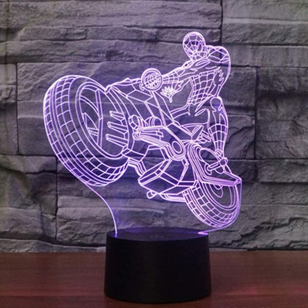 3D Illusion Natlampe Motorcykel 7 Farveskift Touch Swit