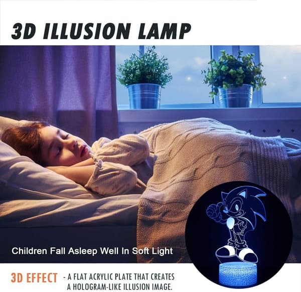 3D Illusjon Sonic Nattlys, Anime Piggsvin Bordlampe med