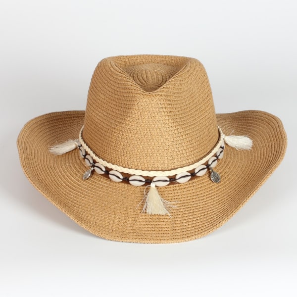 Dam Sommar Halm Denim Cowgirl Hatt Solhatt Bred Brätte Beac Khaki