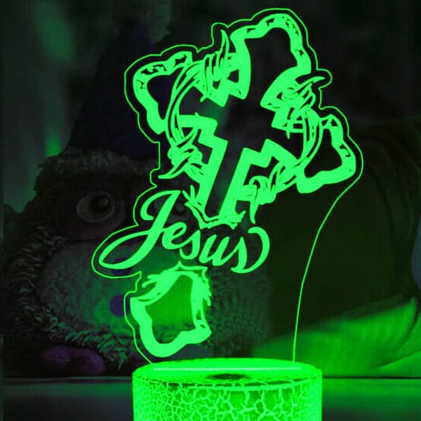 3D Gud Jesus Kors Nattlys Lampe Illusjon Led 7 Farger Cha