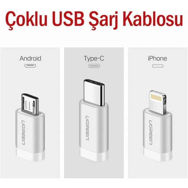 3-i-1-kabel, Lightning/Typ C/Micro USB -kabel för iPhone, dvs