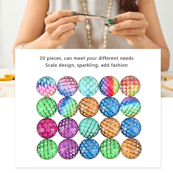 20 stk. Drageskala Resin Flade Cabochons Lyse Farver 12mm Dome Cabochons Ædelstene til DIY Halskæder Armbånd Øreringe