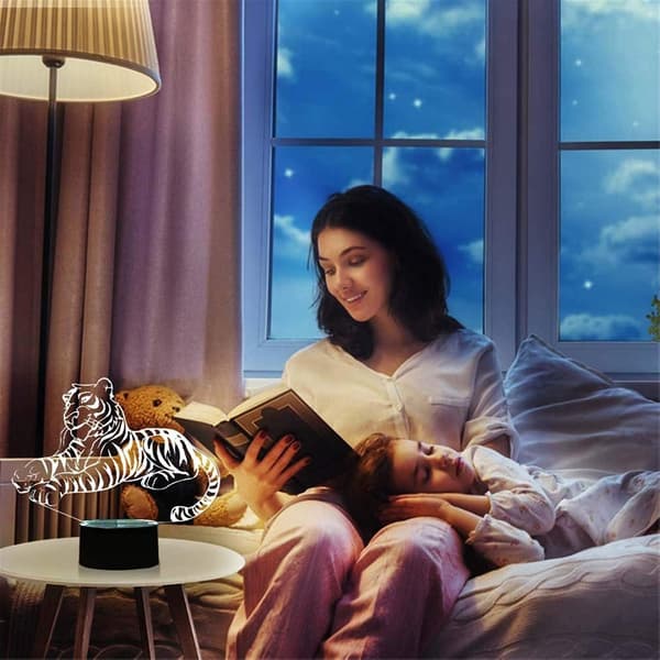 Julegave Tiger 3D Illusion Lampe Natlys, 16 Farver