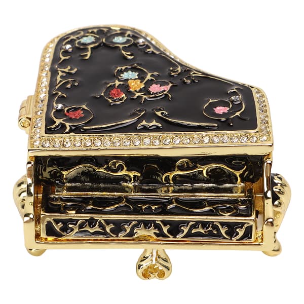 Trinket Box Mini Enamel Piano Form Svart Tema Handfärgad Legering Dekorativ Smyckesorganisatör för Sovrum Badrum