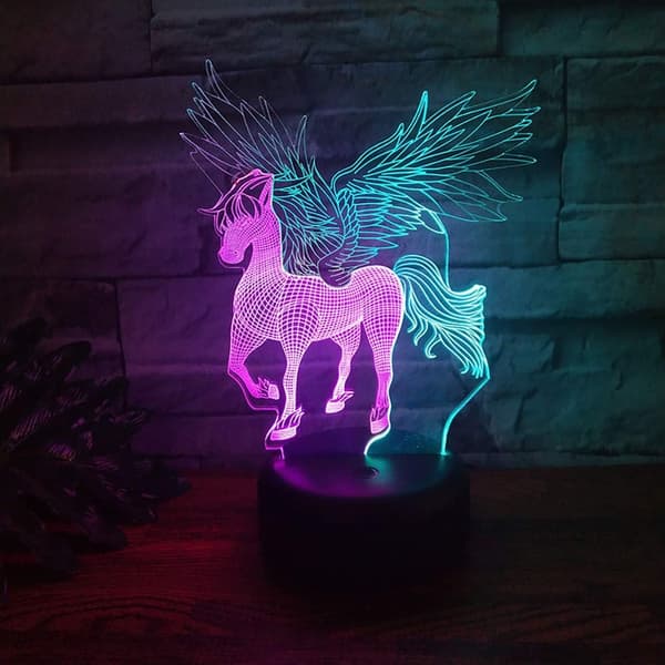 Enhjørning LED 3D Illusion Lampe USB Optisk Lampe Natlys Fe