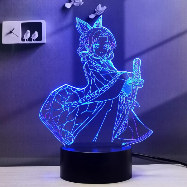 Kochou Shinobu 3D Illusion LED Animelampa Demon Slayer Neon Nattlampa 16 Färger RGB Fjärrkontroll
