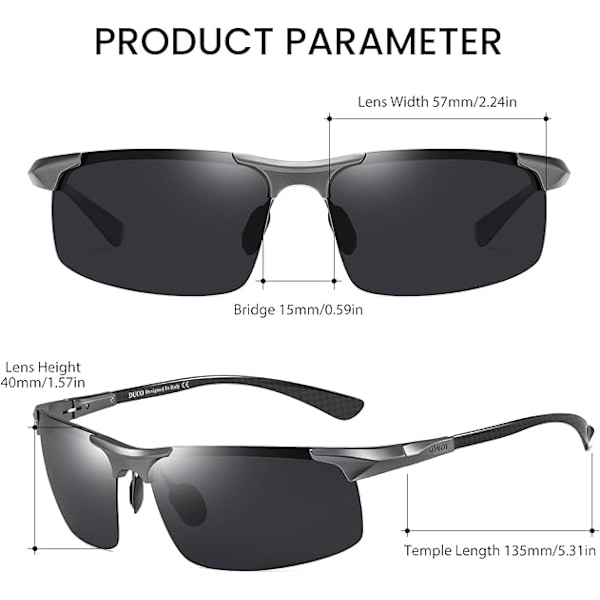 Miesten polarisoidut urheilu-aurinkolasit autoiluun, hiilikuitua, UV400-suojaus DC8277 Gunmetal Frame Grey Lens